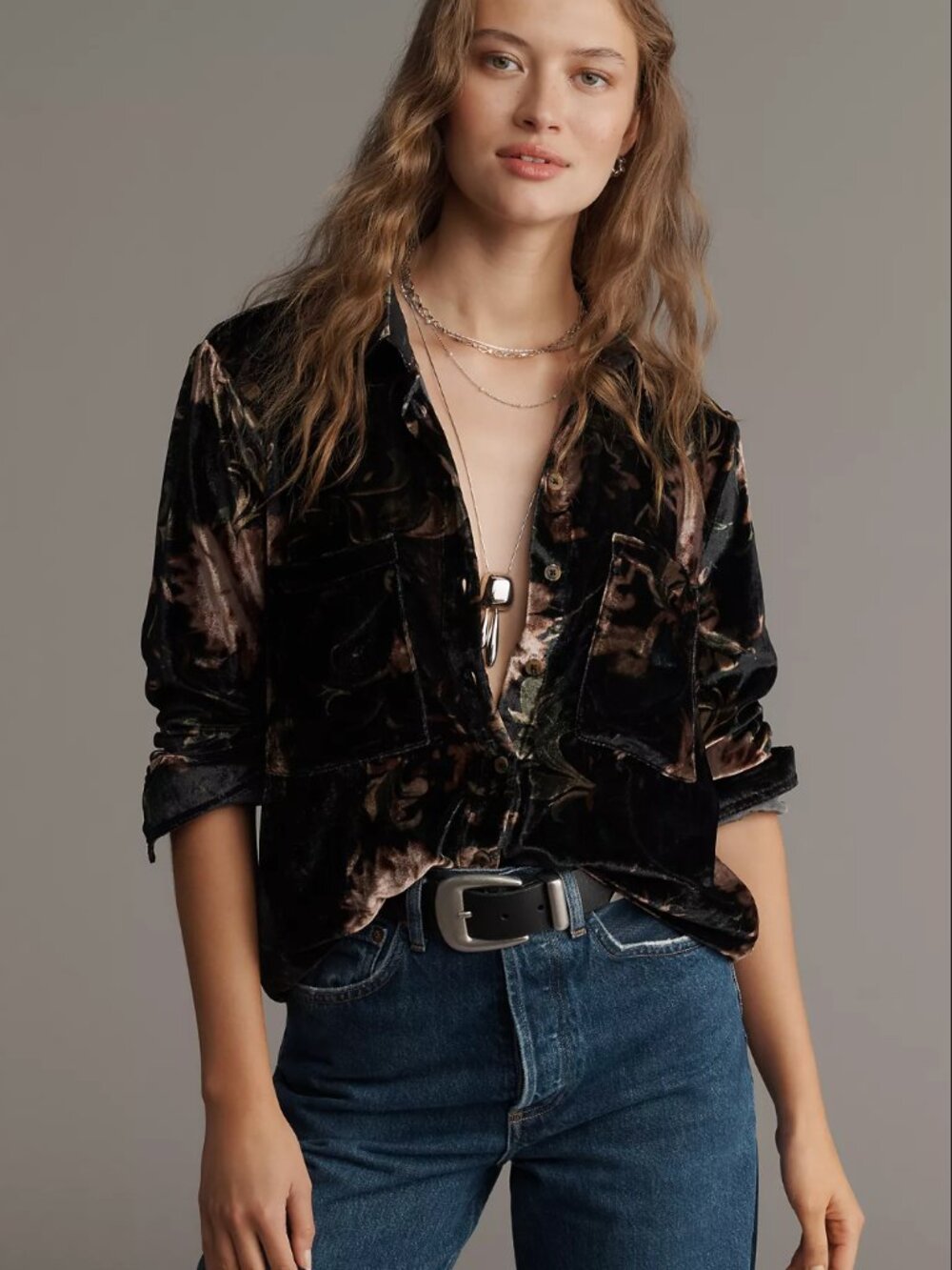 Anthropologie Hadley Velvet Relaxed Buttondown Shirt by Pilcro